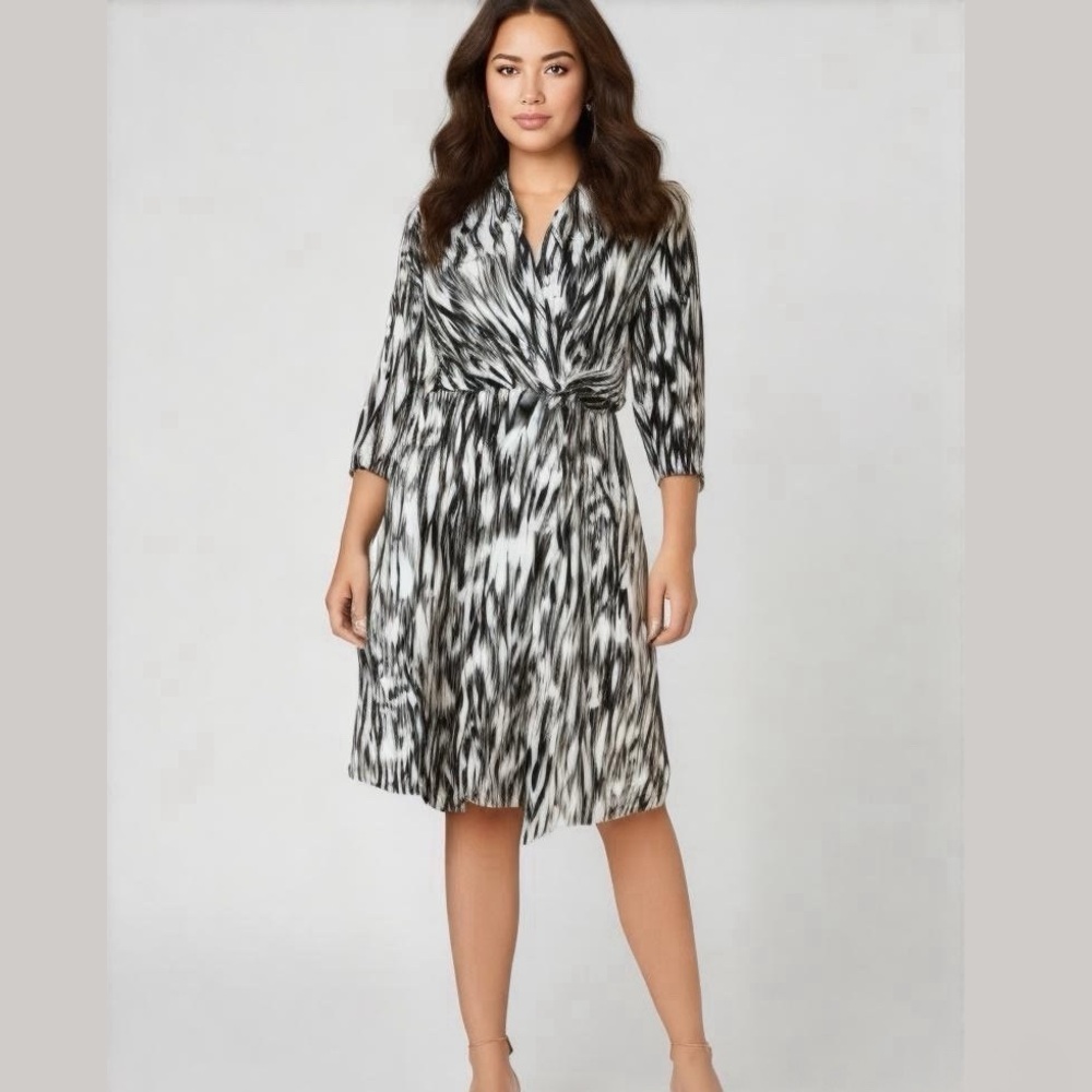 Peter Nygard Black and White Twist Front Faux Wrap Dress Size 1X 16-18